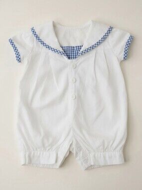 Vintage Allison Rose Sailor Romper 6M White Gingham Button Bubble One Piece